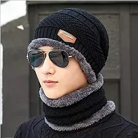DAVIDSON Winter Knit Beanie Cap Hat Neck Warmer Scarf and Woolen Gloves Set for Men  Women (3 Piece) (C14)-thumb3