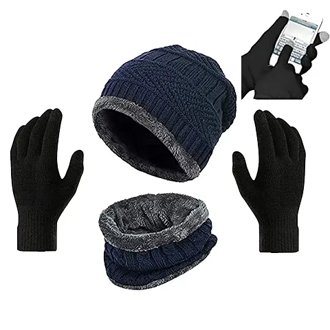 DAVIDSON Winter Cap, Neck Scarf/Neck Warmer with Hand Gloves Touch Screen for Men & Women, Warm Neck and Cap with Touch Screen Gloves