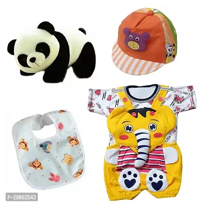 Dungaree Dress with Cap, Panda Toy  Baby Bibs