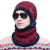 DAVIDSON Winter Knit Beanie Cap Hat Neck Warmer Scarf and Woolen Gloves Set and 3 Pair Socks Skull Cap for Men Women/Winter Cap for Men (Red)-thumb3