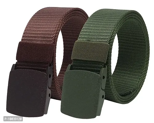 Davidson Pack of 2 Men's Army Style Buckle Belts (C8)-thumb0