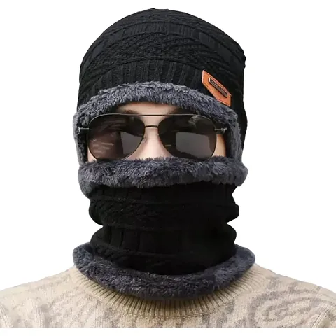 Davidson Men's Woolen Cap with Neck Muffler/Neckwarmer Set of 2 Free Size