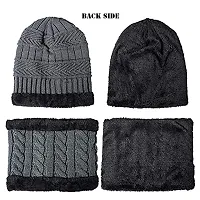 Siberian Clothing Winter Woolen Cap, Neck Warmer Scarf with Tuch Gloves Set| Beanie Style| 3 Piece Set| Warm Winter Neck Scarf, Tuch Gloves and caps Suitable for Men and Women|Stylish (Grey)-thumb1