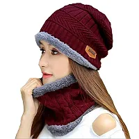 Davidson Men's Woolen Cap with Neck Muffler/Neckwarmer Set of 2 Free Size for Men Women (Red)-thumb1