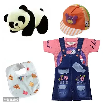 Dungaree Dress with Cap, Panda Toy  Baby Bibs