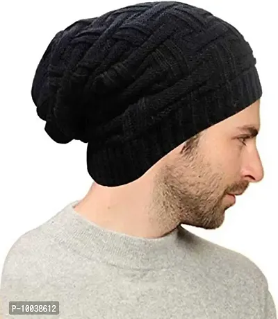 Davidson Men's Winter Woollen Beanie Cap Slouchy (Black)