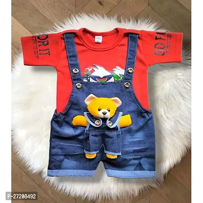 Stylish Cotton Blend Printed Dungarees For Kids