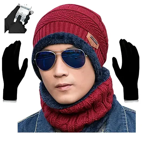 Ultra Soft Unisex Woolen Beanie Cap + Neck Scarf Set - Warm, Snow Proof