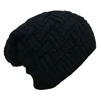 Davidson Men's Winter Woollen Beanie Cap Slouchy (Black)-thumb1