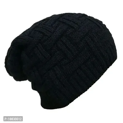 Davidson Men's Winter Woollen Beanie Cap Slouchy (Black)-thumb2