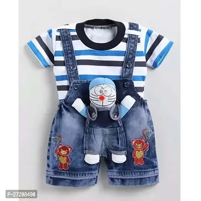 Stylish Cotton Blend Printed Dungarees For Kids-thumb0