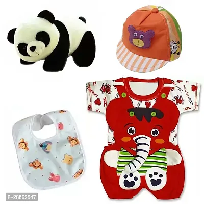 Dungaree Dress with Cap, Panda Toy  Baby Bibs