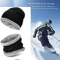Davidson Wool Winter Cap, Neck Scarf/Neck Warmer with Hand Gloves Touch Screen for Men  Women, Warm Neck and Cap with touch screen glove (Black)-thumb1