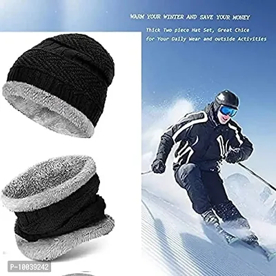 Davidson Wool Winter Cap, Neck Scarf/Neck Warmer with Hand Gloves Touch Screen for Men  Women, Warm Neck and Cap with touch screen glove (Black)-thumb2