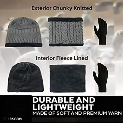 DAVIDSON Winter Knit Beanie Cap Hat Neck Warmer Scarf and Woolen Gloves Set for Men & Women (3 Piece) (C17)-thumb3
