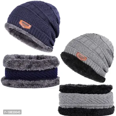 DAVIDSON Winter Beanie Hat Scarf Set 2-Pieces Warm Knit Hat Thick Fleece Lined Winter Hat  Scarf for Men Women(Set of 2) (C6)