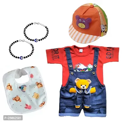 Dungaree Dress with Cap, Evil Eye Kada  Baby Bibs-thumb0