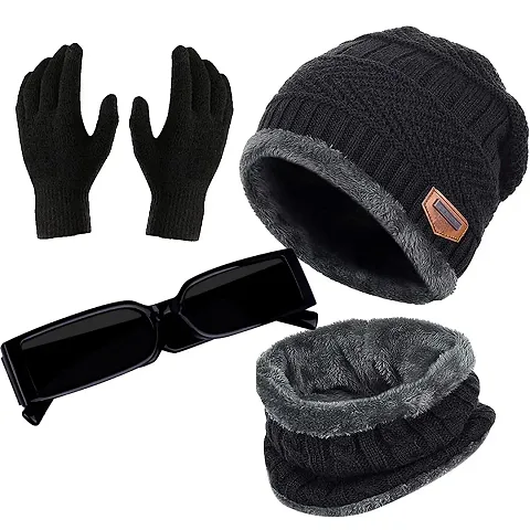 Wool Beanie Cap Muffler for Mens Women for winter with free accessories