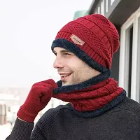 Davidson Winter Cap, Neck Scarf/Neck Warmer with Hand Gloves Touch Screen for Men  Women, Warm Neck and Cap with touch screen glove (Option-8)-thumb1