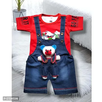 Stylish Cotton Blend Printed Dungarees For Kids