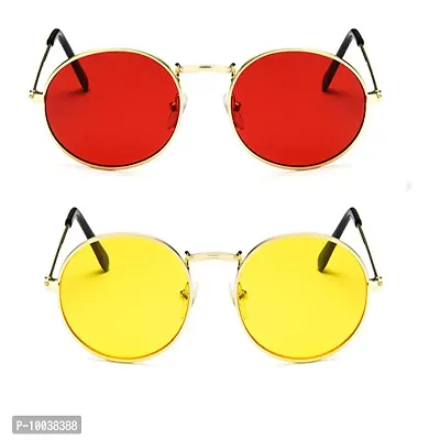 Davidson Round Gandhi Style Unisex Sunglasses (3, Red and Yellow)-thumb0