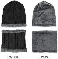 DAVIDSON Winter Knit Beanie Cap Hat Neck Warmer Scarf and Woolen Gloves Set for Men  Women (3 Piece) (C14)-thumb1