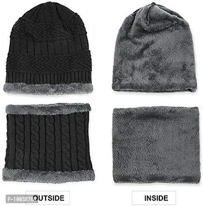 DAVIDSON Winter Knit Beanie Cap Hat Neck Warmer Scarf and Woolen Gloves Set for Men  Women (3 Piece) (C14)-thumb2