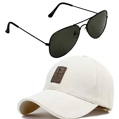 Davidson Black Aviator Sunglasses With Pure Cotton Cap for Sun Protection for Men Women (Option-9)