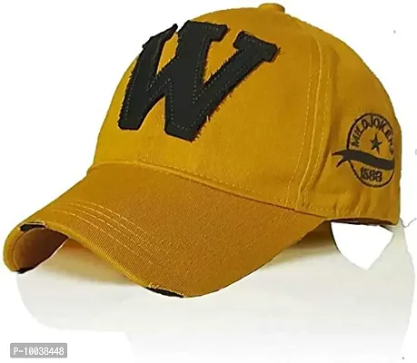 DAVIDSON Black W Pure Cotton Baseball Cap for Men Women Boys and Girls on (Yellow)