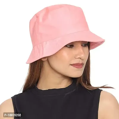 DAVIDSON Pack of 2 Stylish Cotton Pink and White Bucket Cap for Beach Sun Protection for Girls and Women (C2)-thumb2