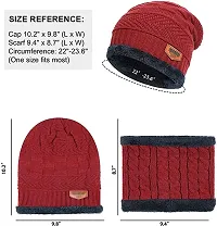 Davidson Men's Woolen Cap with Neck Muffler/Neckwarmer Set of 2 Free Size for Men Women (Red)-thumb4