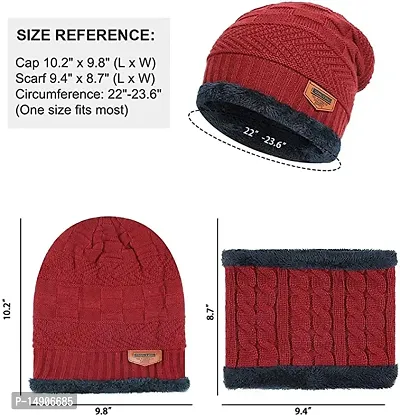 Davidson Men's Woolen Cap with Neck Muffler/Neckwarmer Set of 2 Free Size for Men Women (Red)-thumb5