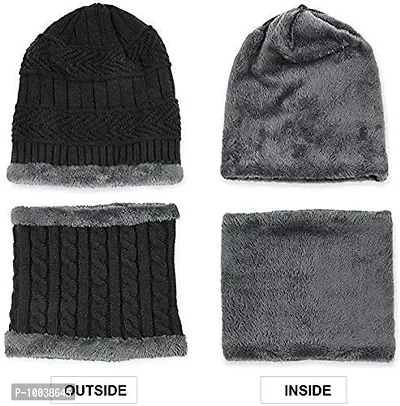 DAVIDSON Winter Beanie Hat Scarf Set 2-Pieces Warm Knit Hat Thick Fleece Lined Winter Hat  Scarf for Men Women(Set of 2) (C6)-thumb4