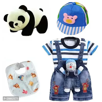 Dungaree Dress with Cap, Panda Toy  Baby Bibs