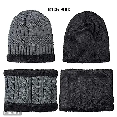 Winter Woolen Cap, Neck Warmer Scarf with Tuch Gloves Set| Beanie Style| 3 Piece Set| Warm Winter Neck Scarf, Tuch Gloves and caps Suitable for Men and Women|Stylish (Grey)-thumb4