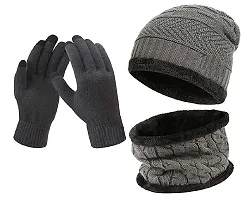 DAVIDSON Winter Cap, Neck Scarf/Neck Warmer with Hand Gloves Touch Screen for Men & Women, Warm Neck and Cap with Touch Screen Gloves (Grey)-thumb1