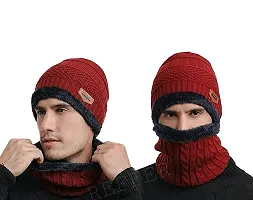 Siberian Clothing Winter Woolen Cap, Neck Warmer Scarf with Tuch Gloves Set| Beanie Style| 3 Piece Set| Warm Winter Neck Scarf, Tuch Gloves and caps Suitable for Men and Women|Stylish (Red)-thumb3