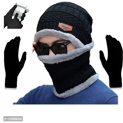 Davidson Winter Cap, Neck Scarf/Neck Warmer with Hand Gloves Touch Screen for Men  Women, Warm Neck and Cap with touch screen glove (Option-5)-thumb0