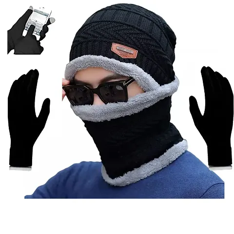 Davidson Winter Cap, Neck Scarf/Neck Warmer with Hand Gloves Touch Screen for Men & Women, Warm Neck and Cap with touch screen glove