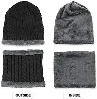 Davidson Men's Woolen Cap with Neck Muffler/Neckwarmer Set of 2 Free Size for Men Women (Black)-thumb1