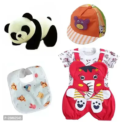 Dungaree Dress with Cap, Panda Toy  Baby Bibs