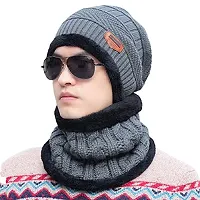 Davidson Unisex Winter Warmer Knit Beanie Cap, Neck Scarf and Woollen Gloves Set with 3 Pair Socks (Grey, Free Size)-thumb3