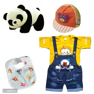 Dungaree Dress with Cap, Panda Toy  Baby Bibs