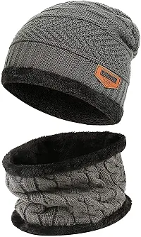 Davidson Wool Winter Cap, Neck Scarf/Neck Warmer with Hand Gloves Touch Screen for Men  Women, Warm Neck and Cap with touch screen glove (Grey)-thumb2
