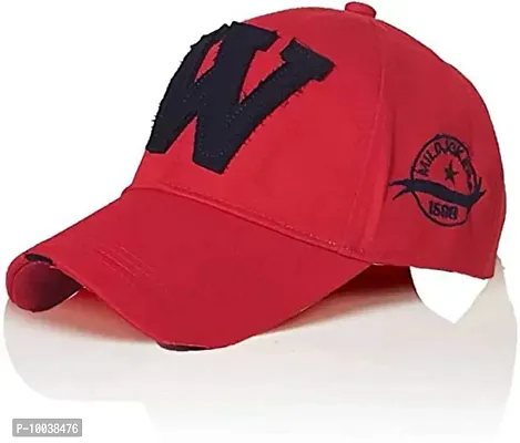 DAVIDSON Black W Pure Cotton Baseball Cap for Men Women Boys and Girls on (Red)