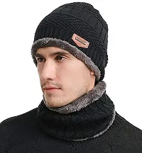 Winter Woolen Cap, Neck Warmer Scarf with Tuch Gloves Set| Beanie Style| 3 Piece Set| Warm Winter Neck Scarf, Tuch Gloves and caps Suitable for Men and Women|Stylish (Black)-thumb3