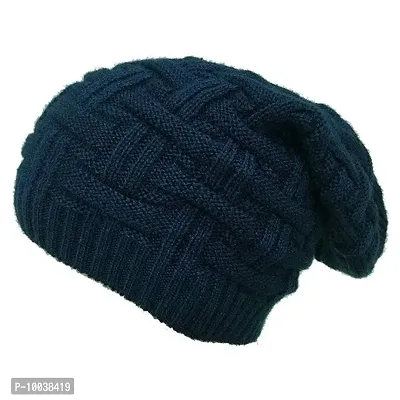 Davidson Men's Winter Woollen Beanie Cap Slouchy (Blue)