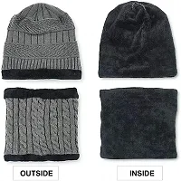 DAVIDSON Men's Wool Beanie Cap, Neck Warmer Scarf And Winter Gloves (Pack Of 3 Pieces) (bbg-99_Grey_Free Size)-thumb1