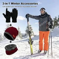 Siberian Clothing Winter Woolen Cap, Neck Warmer Scarf with Tuch Gloves Set| Beanie Style| 3 Piece Set| Warm Winter Neck Scarf, Tuch Gloves and caps Suitable for Men and Women|Stylish (Red)-thumb1