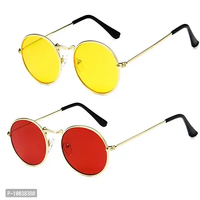 Davidson Round Gandhi Style Unisex Sunglasses (3, Red and Yellow)-thumb2